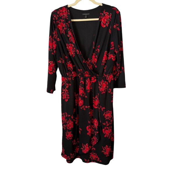 Lane Bryant Women's 14/16 Floral Print Wrap Dress Black & Red - Picture 1 of 8